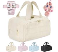 Cureaway Travel Cosmetic Bag,Lightweight Waterproof 4-In-1 Puffy Multi-Functional Toiletry Bag For Women,Large Capacity Wide-Open Travel Cosmetic Bag,Portable Hanging Organizer (Beige-d, Same Size)