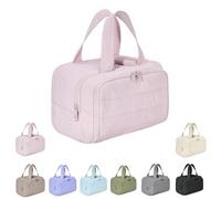 CureawayTravel Bag,4-in-1 Puffy Multi-Functional Toiletry Bag for Women,Large Capacity Wide-Open Travel Cosmetic Bag,For Womentraveling, Essentials Toiletries (Light Pink)