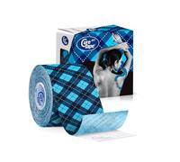 CureTape Art Cinta de Kinesiología sin Cortar | Rollo 5 cm x 5m | Vendaje Neuromuscular Resistente al Agua para Rodilla, Brazo, Hombro, Piernas y Músculos | La Mejor Adhesión (Azul con Estampado)