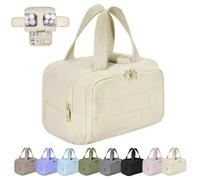Curetoaway Bolsa de Viaje, Curetoaway Bolsa de Viaje de Gran Capacidad para Cosméticos, Impermeable y Portátil, con 4 Compartimentos y Asa (Beige)