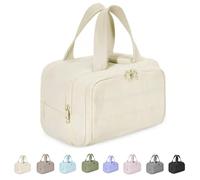 Curetoaway Travel Cosmetic Bag, Cureaway Large Capacity Wide-Open Travel Cosmetic Bag, 4-in-1 Waterproof Portable Puffy Makeup Package, with 4 Compartments and Handle (Beige)