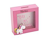 Curia Grabador - Hucha Unicornio de Madera Personalizada - Hucha Rosa con Nombre Grabado - Hucha para Regalo Dinero