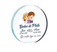 Curia Grabador Regalo Bodas de Oro de Cristal Personalizado con Nombres y Texto Que indiques. Bodas de Plata, Placa 50 Aniversario, Placa 25 Aniversario, Placa Conmemorativa. (25 Aniversario)
