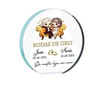 Curia Grabador Regalo Bodas de Oro de Cristal Personalizado con Nombres y Texto Que indiques. Bodas de Plata, Placa 50 Aniversario, Placa 25 Aniversario, Placa Conmemorativa. (50 Aniversario)