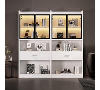 Curio Vitrina con luz, estantes de almacenamiento con puertas de cristal pop-up, 1 cajones grandes y 16 colores de luz, estante de exhibición de armario coleccionable, estantería para salón, color