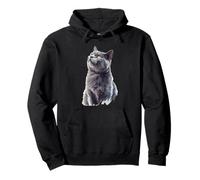 Curioso Gato británico de Pelo Corto Gris Arte felino Sudadera con Capucha