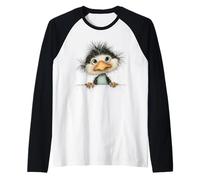 Curioso pájaro Esponjoso Mirando Lindo Animal Arte Camiseta Manga Raglan