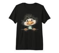 Curioso pájaro Esponjoso Mirando Lindo Animal Arte Camiseta Premium