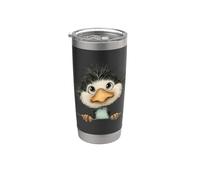 Curioso pájaro esponjoso mirando lindo animal arte Vaso térmico de acero inoxidable de doble pared