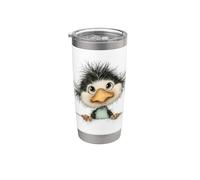 Curioso pájaro esponjoso mirando lindo animal arte Vaso térmico de acero inoxidable de doble pared