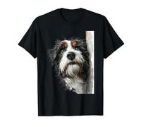 Curioso Perro Esponjoso Mirando Arte de Cachorro Camiseta