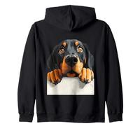 Curioso Perro Negro Bronceado Mirando Cachorro Arte Sudadera con Capucha