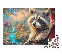 Curioso Raccoon Peeking por un árbol Puzzle De 1000 Piezas Cute Raccoon Juguete Educativo para Niños Y Adultos 52x38cm/1000pcs