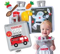 Curious Columbus Quiet Book Fabric Busy Book for Toddlers 3-5 - Airplane Toddler Travel Toys for Kids - Montessori Toy Preschool Activity Bo