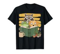 Curious Reading Animals Frog Raccoon Dog Book Lover Camiseta gráfica económica
