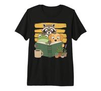 Curious Reading Animals Frog Raccoon Dog Book Lover Camiseta Premium
