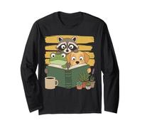 Curious Reading Animals Frog Raccoon Dog Book Lover Manga Larga