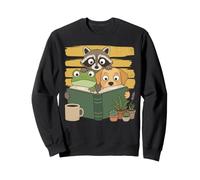 Curious Reading Animals Frog Raccoon Dog Book Lover Sudadera