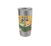 Curious Reading Animals Frog Raccoon Dog Book Lover Vaso térmico de acero inoxidable de doble pared