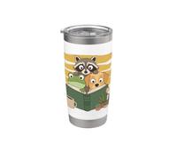 Curious Reading Animals Frog Raccoon Dog Book Lover Vaso térmico de acero inoxidable de doble pared