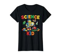 Curious Science Kid Block Robot Explorer Camiseta gráfica económica, Mujer, Negro, L