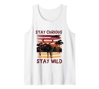 Curious Stay Wild Deer Sunset Nature Lover Outdoor Vintage Camiseta sin Mangas