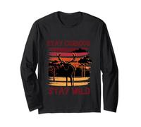Curious Stay Wild Deer Sunset Nature Lover Outdoor Vintage Manga Larga