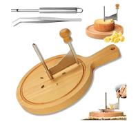 Curler Flower Maker Wheel Slicer, Stainless Steel Cheese with Wooden Base - Rotating Cheeses Shaver, Cheese Curler Wheel for Chocolate Curls Dessert Decoration for Wheels Up to 6 Inches(No lid,1)