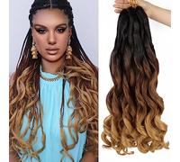 Curly Braiding Hair 24 Inch Pre Stretched Bouncy Braiding Hair Loose Wave Braiding Hair 8 Packs French Curly Hair,Braiding Hair With Curly Ends French Curl Braids Crochet Hair Extensions (1B/30/27)