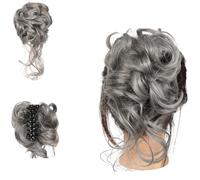 Curly Bun Hair Claw Clips,Messy Bun Hair Piece,Tousled Updo Hair Bun Curly Clip,Wavy Curly Hair Wrap Ponytail,Synthetic Hairpieces Hair Scrunchies Chignon For Women Girls (Dark gray)