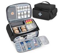 CURMIO Maleta de Primeros Auxilios con Mini Bolsa de Medicina, Negro | Bolsa Emergencias Sanitarias Pequeña, Divisores Desmontables, Banda Reflectante, Asa, Viaje y Hogar, Sola Bolso