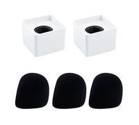 Curqia 2 estaciones de bandera de micrófono blancas cuadradas en forma de cubo con logotipo de ABS superior con 3 fundas de espuma para micrófono