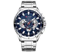 Curren 8363 Reloj de Cuarzo para Hombre con Tres Sub-diales Pantalla de Fecha Caja Azul, Plateado., 22, Deporte