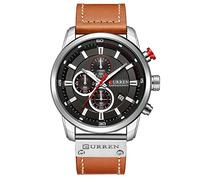 CURREN Cronógrafo deportivo resistente al agua de los hombres relojes militares multifunción de cuero de cuarzo relojes de pulsera, plateado, Cronógrafo, movimiento de cuarzo