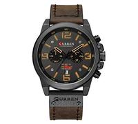 CURREN Reloj cronógrafo de moda multifunción impermeable de cuarzo, correa de cuero, reloj militar, Café, Lujoso