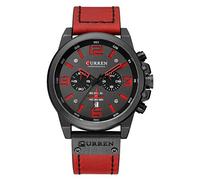 CURREN Reloj cronógrafo de moda multifunción impermeable de cuarzo, correa de cuero, reloj militar, negro rojo, Lujoso