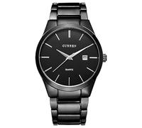CURREN Reloj de pulsera analógico de cuarzo con correa de acero negro y plateado clásico para hombre, Negro Negro, Classic