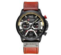 Curren Reloj de Pulsera analógico para Hombre, de Cuarzo, con Calendario, a la Moda, Resistente al Agua, Correa de Piel, Rojo, Cronógrafo, Movimiento de Cuarzo