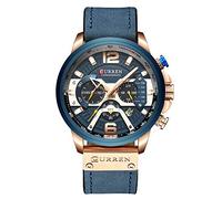 Curren Reloj de Pulsera analógico para Hombre, de Cuarzo, con Calendario, a la Moda, Resistente al Agua, Correa de Piel, Turquesa, Cronógrafo