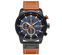 CURREN Reloj de pulsera de cuarzo para hombre, resistente al agua, deportivo, militar, multifunción, de piel, color negro y azul, Negro -, Cronógrafo, movimiento de cuarzo