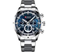 CURREN Reloj de Pulsera para Hombre, Análogo, con Fechador, Cronógrafo, Robusto y Extensible de Acero Inoxidable, Elegante y Moderno, Broche a Presión, Plateado, m, pulsera