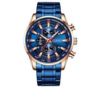 CURREN Reloj de pulsera para hombre con múltiples zonas horarias, visualización de fecha, acero inoxidable, plateado, reloj deportivo azul 8351, pulsera