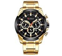CURREN Reloj de pulsera para hombre, múltiples zonas horarias, fecha, acero, reloj analógico de negocios, dorado 8361, dorado, 22, Pulsera