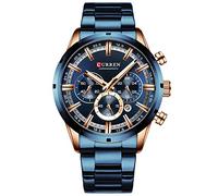 CURREN Reloj de pulsera para hombre, tres subesferas, analógico, de acero, reloj de cuarzo, color azul 8355, pulsera