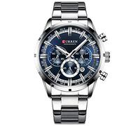 CURREN Reloj de pulsera para hombre, tres subesferas, analógico, de acero, reloj de cuarzo, color plateado 8355, pulsera