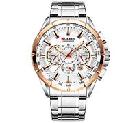 Curren Reloj de pulsera para hombre, tres subesferas, visualización de fecha, acero plateado, reloj de cuarzo deportivo, color blanco 8363, plata, 22, pulsera