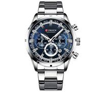 CURREN Reloj deportivo de cuarzo para hombre, cronógrafo, manecillas luminosas, reloj de acero inoxidable con fecha (azul plateado), Cronógrafo, movimiento de cuarzo