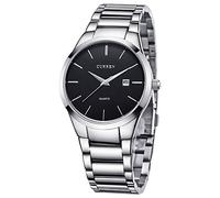 CURREN Relojes clásicos para hombre, correa de acero negro/plata, reloj de pulsera analógico de cuarzo con fecha para hombre (negro plateado), Plateado negro, Classic