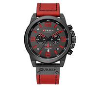 CURREN Relojes de cuarzo con cronógrafo de 3 esferas para hombre con pulsera de cuero, rosso