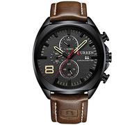 CURREN Relojes de cuarzo para hombre, marca original, multifunción, estilo calendario, impermeable, reloj de pulsera de cuero para niños 8324, Marrón/Negro, Japonés